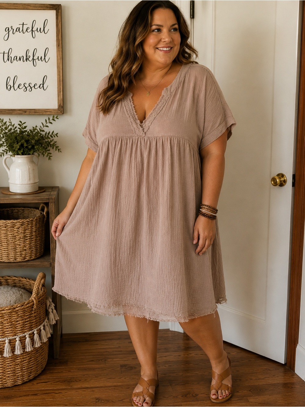 Zenana Women's Taupe V-Neck Swim Cover-Up Dress